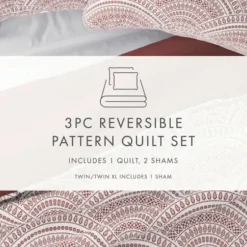 Quilts-Kirkland's Home Terra Scalloped Reversible 3-Pc. Queen Quilt Set Red/White