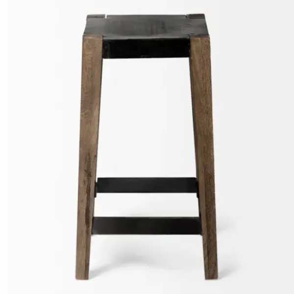 Bar Stools & Counter Height Stools-Kirkland's Home Terry Black Metal And Brown Wood Counter Stool Black/Brown