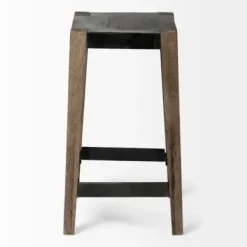 Bar Stools & Counter Height Stools-Kirkland's Home Terry Black Metal And Brown Wood Counter Stool Black/Brown