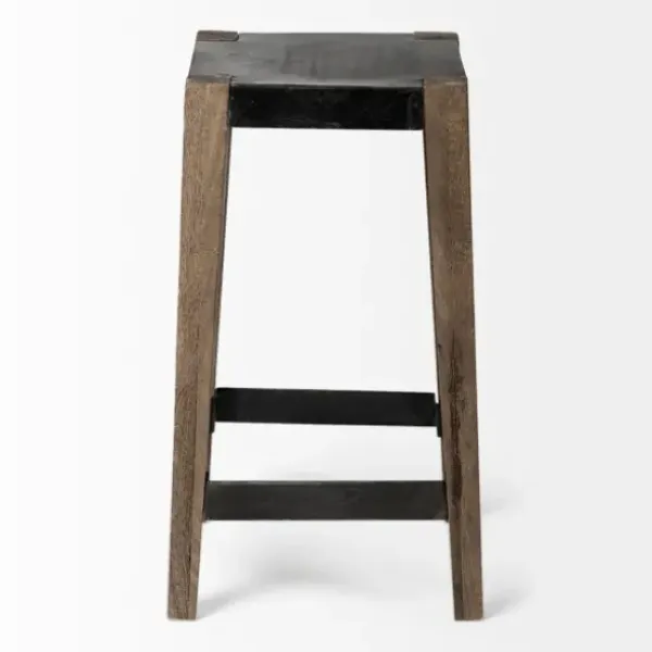 Bar Stools & Counter Height Stools-Kirkland's Home Terry Black Metal And Brown Wood Counter Stool Black/Brown