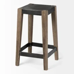 Bar Stools & Counter Height Stools-Kirkland's Home Terry Black Metal And Brown Wood Counter Stool Black/Brown