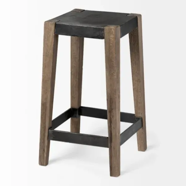 Bar Stools & Counter Height Stools-Kirkland's Home Terry Black Metal And Brown Wood Counter Stool Black/Brown