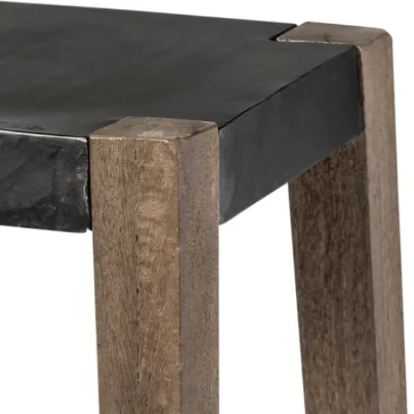Bar Stools & Counter Height Stools-Kirkland's Home Terry Black Metal And Brown Wood Counter Stool Black/Brown