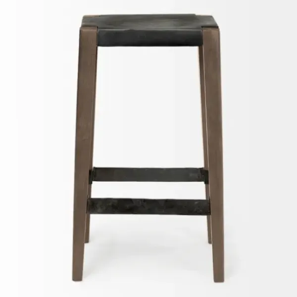 Bar Stools & Counter Height Stools-Kirkland's Home Terry Metal And Wood Cross Braced Bar Stool Black/Brown