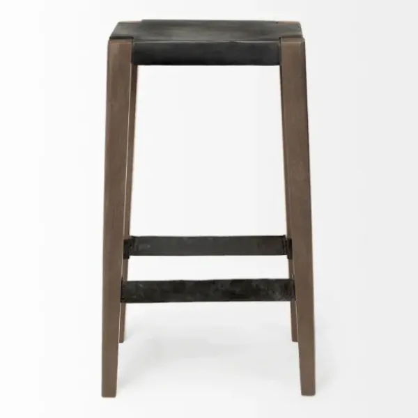 Bar Stools & Counter Height Stools-Kirkland's Home Terry Metal And Wood Cross Braced Bar Stool Black/Brown