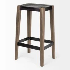 Bar Stools & Counter Height Stools-Kirkland's Home Terry Metal And Wood Cross Braced Bar Stool Black/Brown