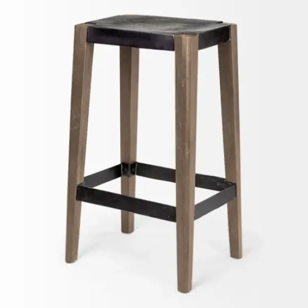 Bar Stools & Counter Height Stools-Kirkland's Home Terry Metal And Wood Cross Braced Bar Stool Black/Brown