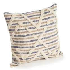 Pillows-Kirkland's Home Textured Blue Stripe Pillow Ivory/Blue
