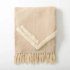 Blankets & Throws-Kirkland's Home Textured Indi Throw With Tassels Tan