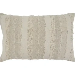 Pillows-Kirkland's Home Textured Ivory Fringe Lumbar Throw Pillow Tan/White