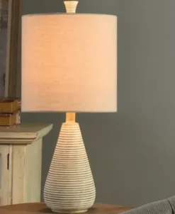 Table Lamps-Kirkland's Home Textured Stripe Accent Table Lamp Tan
