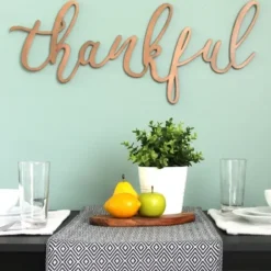 Wall Quotes & Signs-Kirkland's Home Thankful Bronze Script Wall Plaque Brown