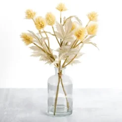 Arrangements & Greenery-Kirkland's Home Thistle Arrangement In Glass Vase Yellow/Ivory