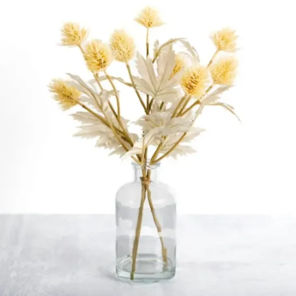 Arrangements & Greenery-Kirkland's Home Thistle Arrangement In Glass Vase Yellow/Ivory