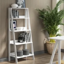 Office Furniture-Kirkland's Home 4-Tier Ladder Bookshelf White