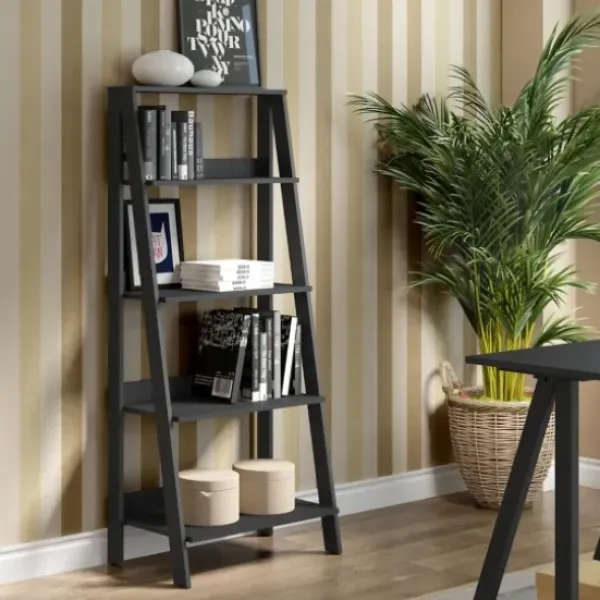 Office Furniture-Kirkland's Home 4-Tier Ladder Bookshelf Black