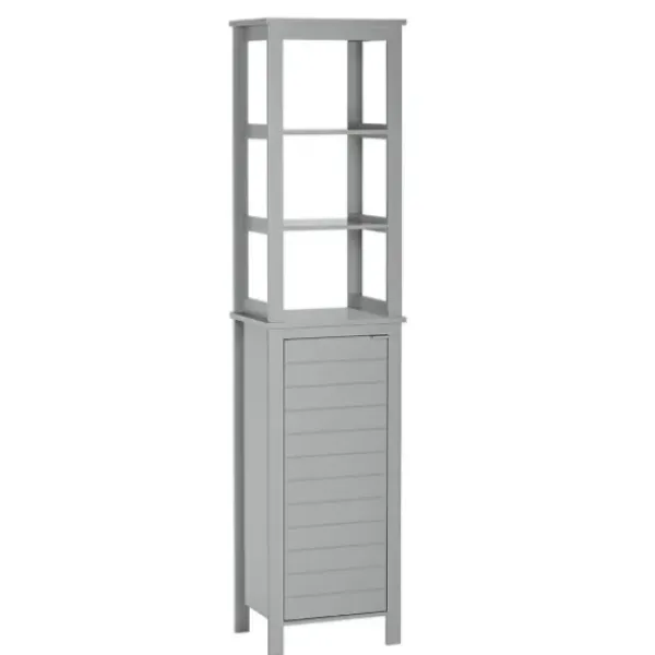 Bathroom Furniture-Kirkland's Home 3-Tier Linen Cabinet Gray