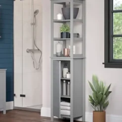 Bathroom Furniture-Kirkland's Home 3-Tier Linen Cabinet Gray