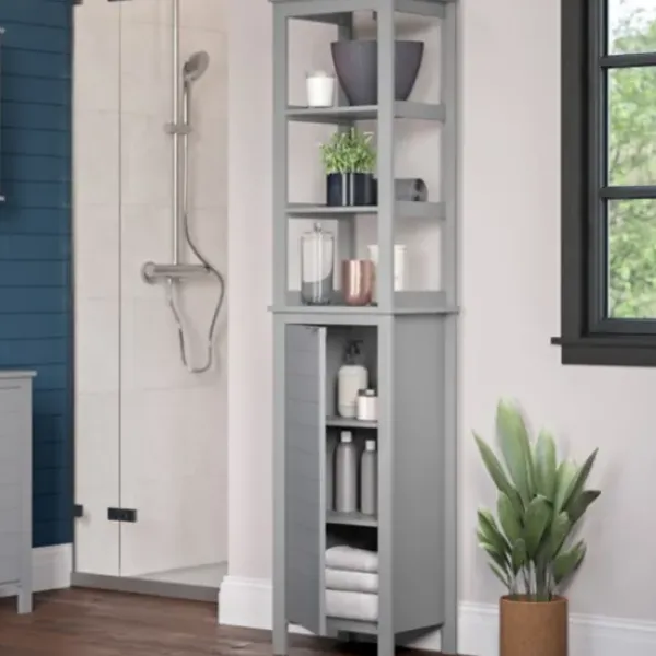 Bathroom Furniture-Kirkland's Home 3-Tier Linen Cabinet Gray