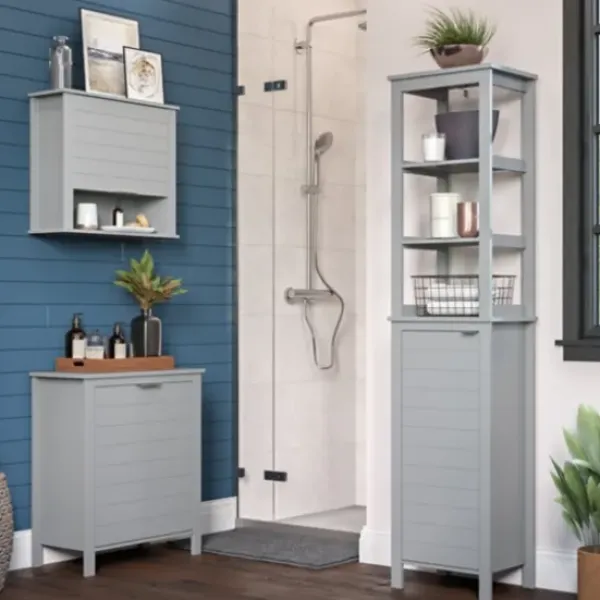 Bathroom Furniture-Kirkland's Home 3-Tier Linen Cabinet Gray