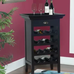 Cabinets & Sideboards-Kirkland's Home 4-Tier Wood Wine Rack Black