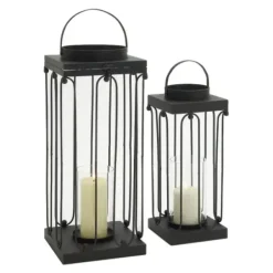 Lanterns-Kirkland's Home Tin Open Frame Lanterns, Set Of 2 Black