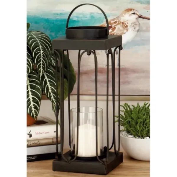 Lanterns-Kirkland's Home Tin Open Frame Lanterns, Set Of 2 Black