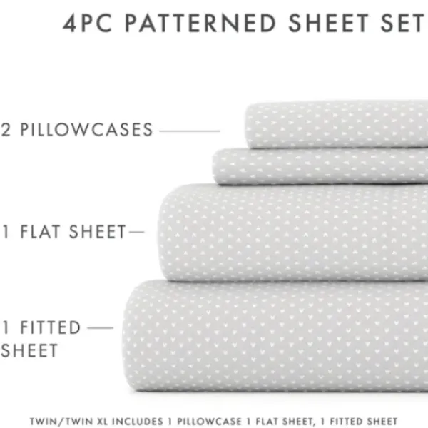 Bed Sheets-Kirkland's Home Tiny Hearts 3-Pc. Twin Sheet Set Gray