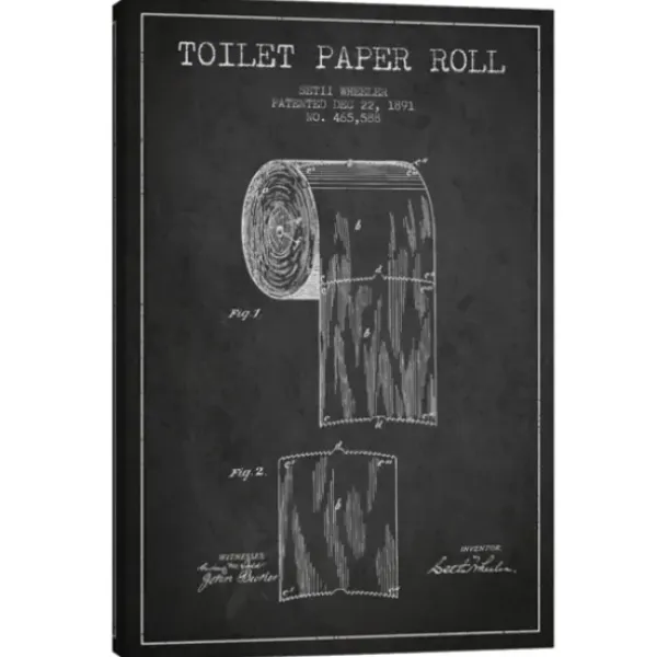 Wall Quotes & Signs-Kirkland's Home Toilet Paper Patent Canvas Art Print, 18X26 In. Black/White