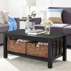 Coffee Tables-Kirkland's Home Traditional Wooden Basket Coffee Table Black