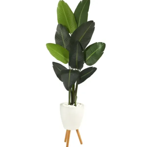 Trees & Topiaries-Kirkland's Home Travelers Palm Rock Tree In White Plant Stand