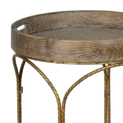 Accent & End Tables-Kirkland's Home Tray Top Wood And Gold Metal Accent Table Tan/Gold