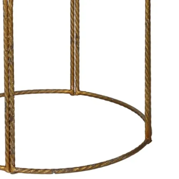 Accent & End Tables-Kirkland's Home Tray Top Wood And Gold Metal Accent Table Tan/Gold