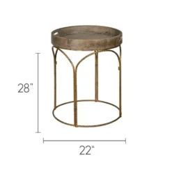 Accent & End Tables-Kirkland's Home Tray Top Wood And Gold Metal Accent Table Tan/Gold