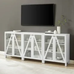 Tv Stands & Media Consoles-Kirkland's Home Triangle 6-Door Wood Media Cabinet White