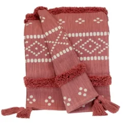 Blankets & Throws-Kirkland's Home Tribal Tufted Stripe Throw Red