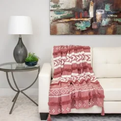 Blankets & Throws-Kirkland's Home Tribal Tufted Stripe Throw Red