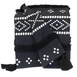 Blankets & Throws-Kirkland's Home Tribal Tufted Stripe Throw Black