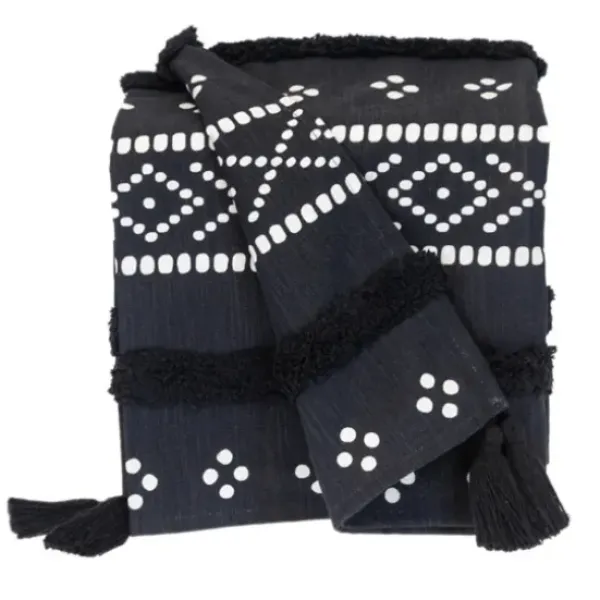 Blankets & Throws-Kirkland's Home Tribal Tufted Stripe Throw Black