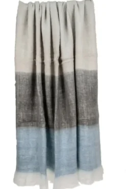 Blankets & Throws-Kirkland's Home Tri-Color Wool Handloomed Throw Blue/Gray/White