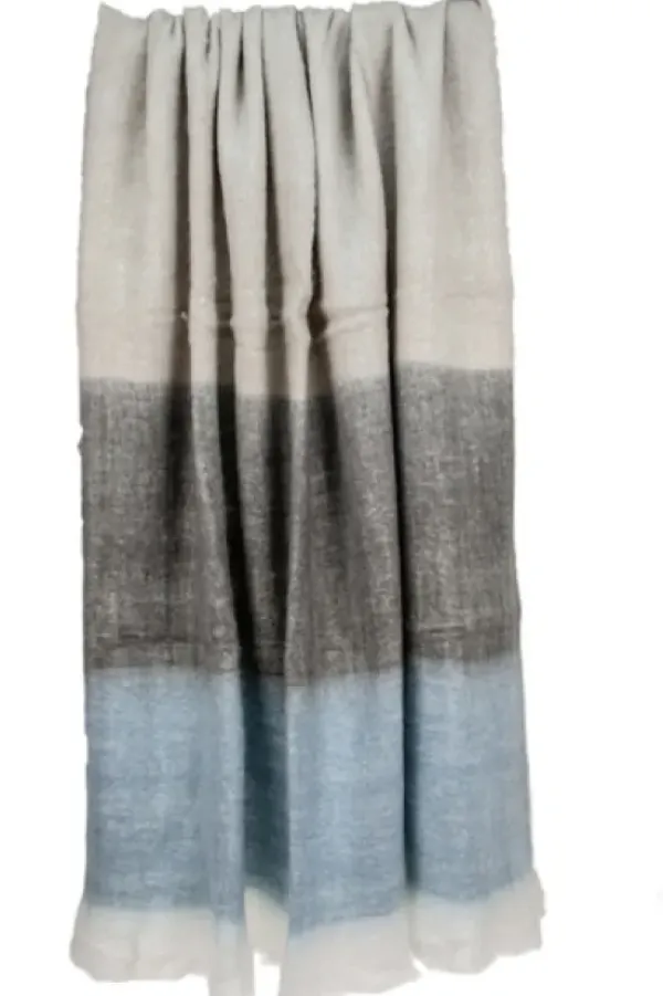 Blankets & Throws-Kirkland's Home Tri-Color Wool Handloomed Throw Blue/Gray/White