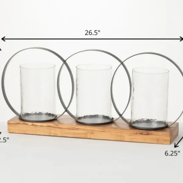 Candle Holders-Kirkland's Home Triple Loop Silver Decorative Candle Holder Silver/Tan