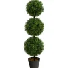 Trees & Topiaries-Kirkland's Home Triple-Ball Boxwood Topiary In Black Planter