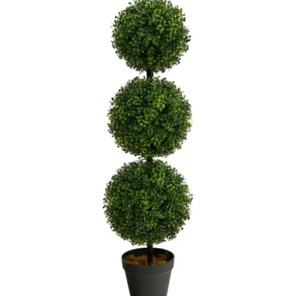 Trees & Topiaries-Kirkland's Home Triple-Ball Boxwood Topiary In Black Planter