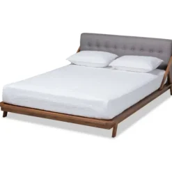 Beds & Headboards-Kirkland's Home Tufted And Natural Walnut King Platform Bed Gray