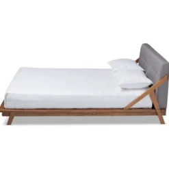 Beds & Headboards-Kirkland's Home Tufted And Natural Walnut King Platform Bed Gray