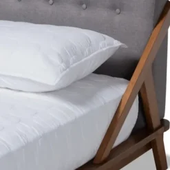 Beds & Headboards-Kirkland's Home Tufted And Natural Walnut King Platform Bed Gray