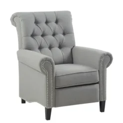 Accent Chairs-Kirkland's Home Tufted Back Nailhead Trim Recliner Armchair Gray