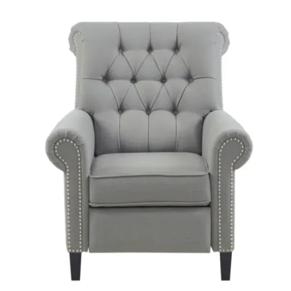 Accent Chairs-Kirkland's Home Tufted Back Nailhead Trim Recliner Armchair Gray