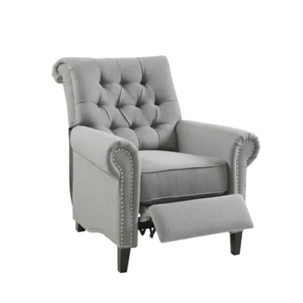 Accent Chairs-Kirkland's Home Tufted Back Nailhead Trim Recliner Armchair Gray